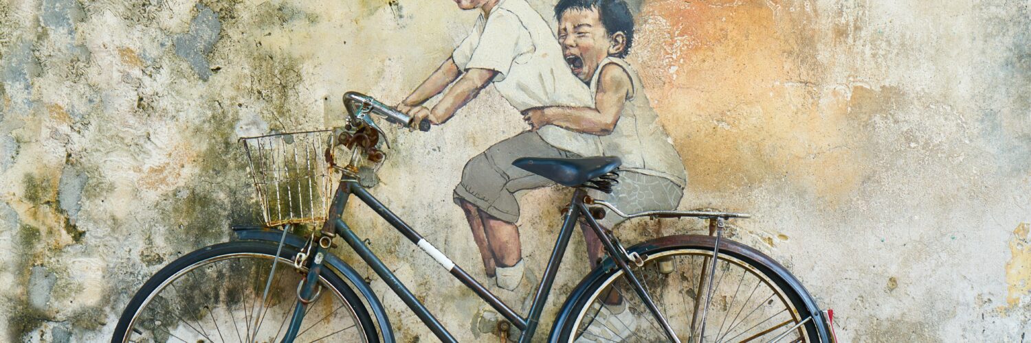 bicycle, children, graffiti
