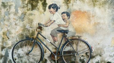 bicycle, children, graffiti