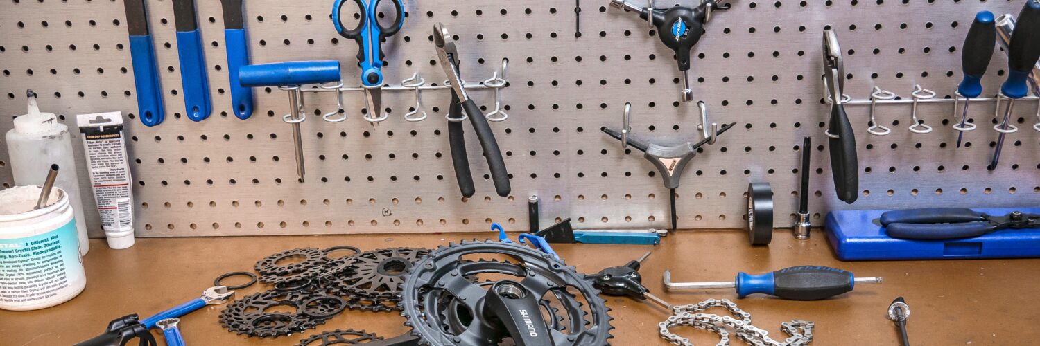 Work Bench with Bicycle Tools and Parts in Color