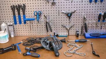 Work Bench with Bicycle Tools and Parts in Color